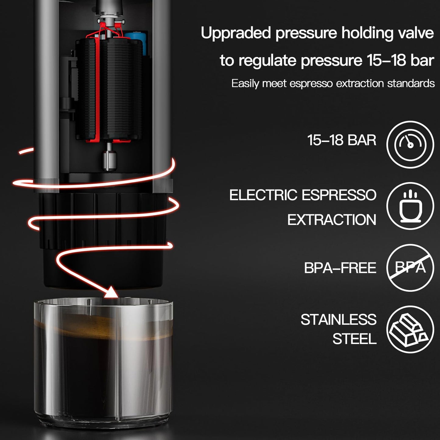 CONQUECO Kaffeemaschine Auto Espressomaschine 12v: Tragbare Akku Espresso Maker für Camping Reise - 2,5 Minuten Schnelles Erhitzen - 8 Tassen Espresso für Eine Ladung