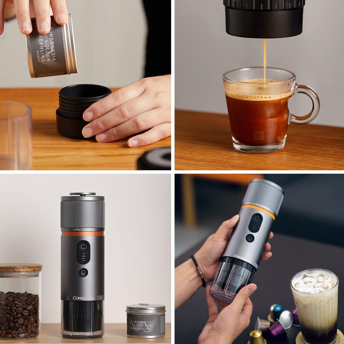 CONQUECO Kaffeemaschine Auto Espressomaschine 12v: Tragbare Akku Espresso Maker für Camping Reise - 2,5 Minuten Schnelles Erhitzen - 8 Tassen Espresso für Eine Ladung