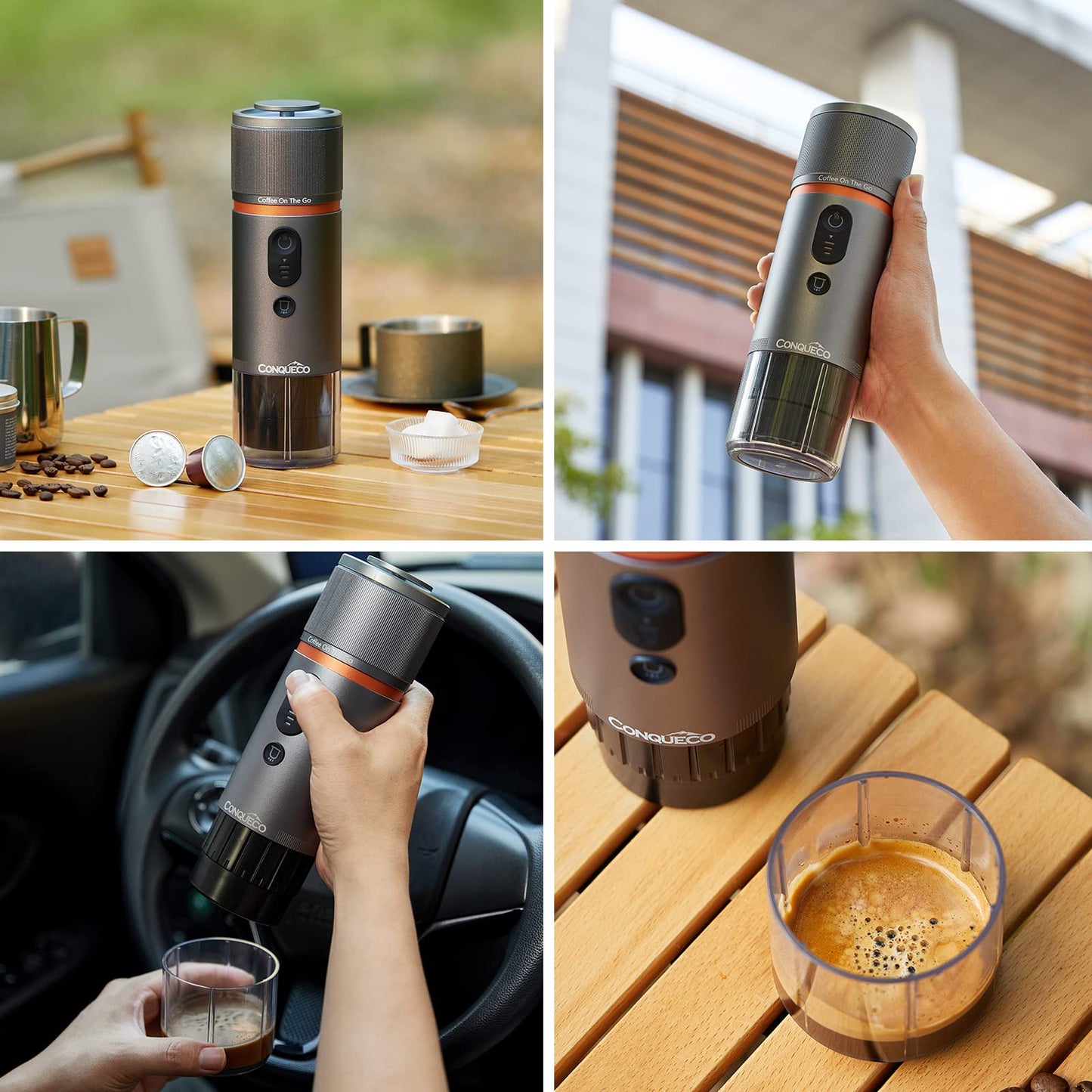 CONQUECO Kaffeemaschine Auto Espressomaschine 12v: Tragbare Akku Espresso Maker für Camping Reise - 2,5 Minuten Schnelles Erhitzen - 8 Tassen Espresso für Eine Ladung