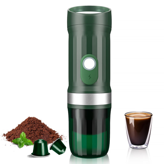 APIOTEIA tragbarer Espressomaschine, 20 Bar Elektrische Selbstheizender Espressokocher, Kompatibel mit Gemahlenem Kaffee & NS-Kapsel (Amry Green)
